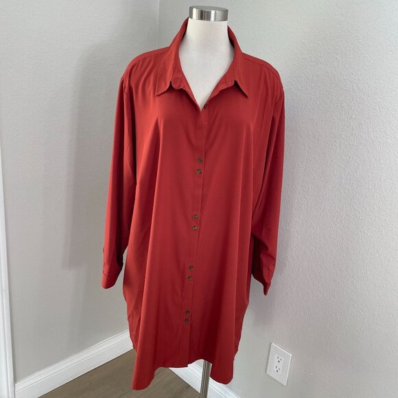 Susan Graver Tops - Susan Graver Woman Plus 4XP Rust Button Up Tunic Top Shirt Pockets Long Sleeve